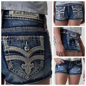 🎸ROCK REVIVAL🎸 RAVEN EMBELLISHED BLING DESTRUCTED SHORTS 30